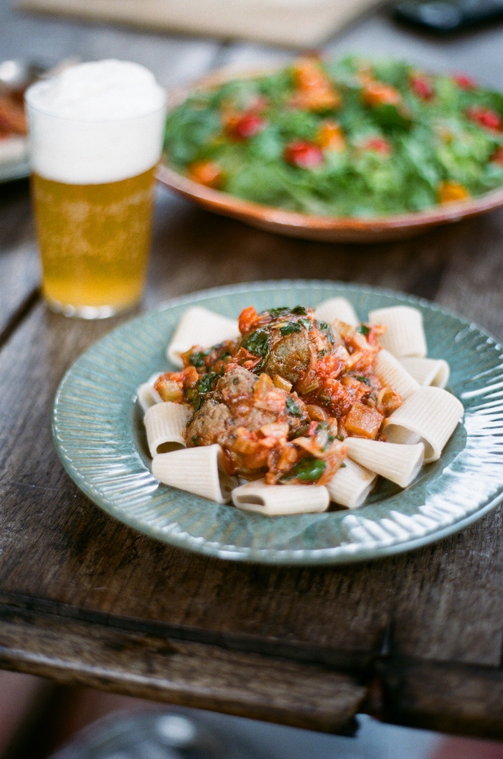 Meatballs in tomato and wild garlic sauce by Angus Birditt