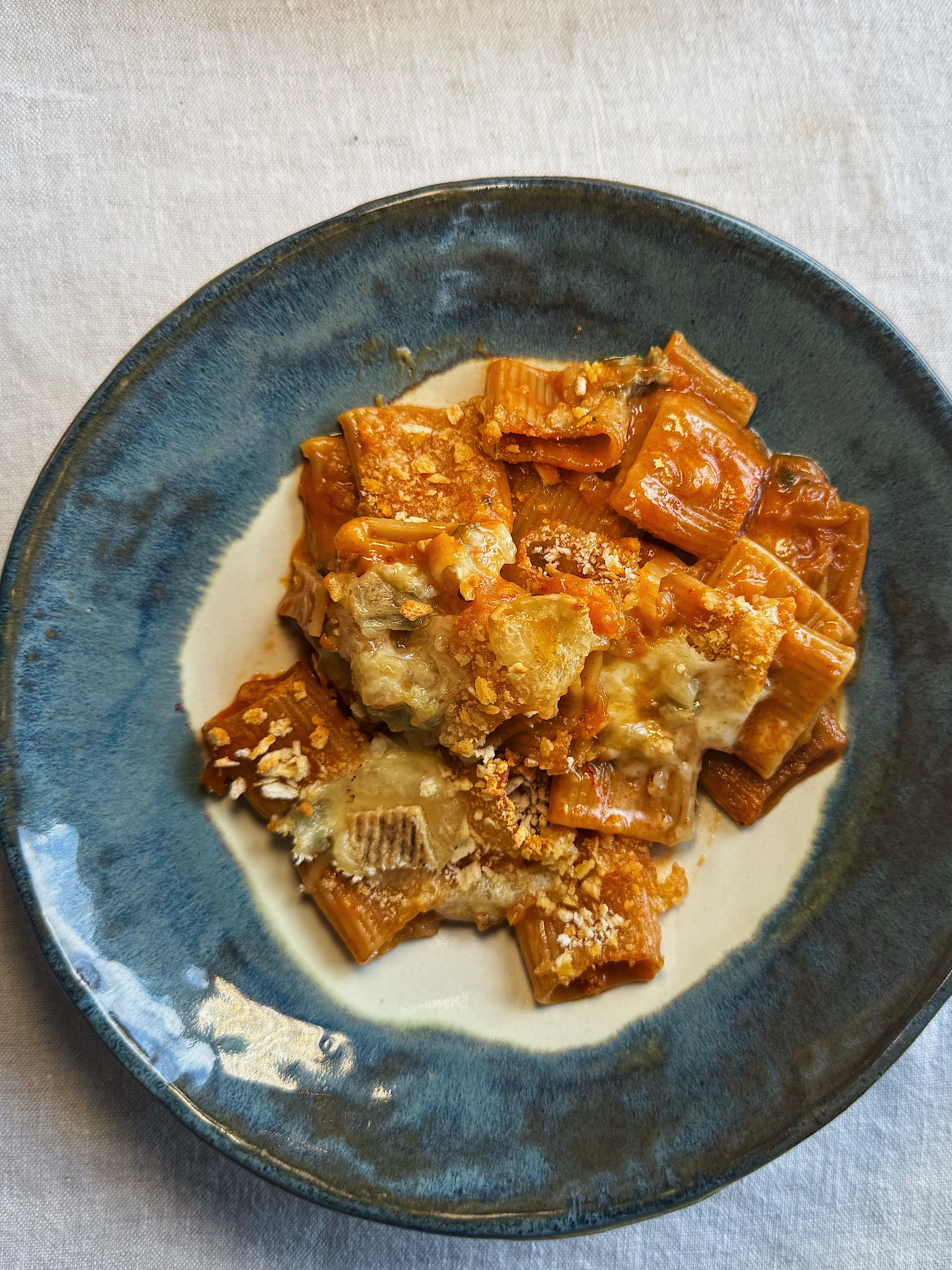 Caramelised Onion and Gorgonzola Rigatoni Bake