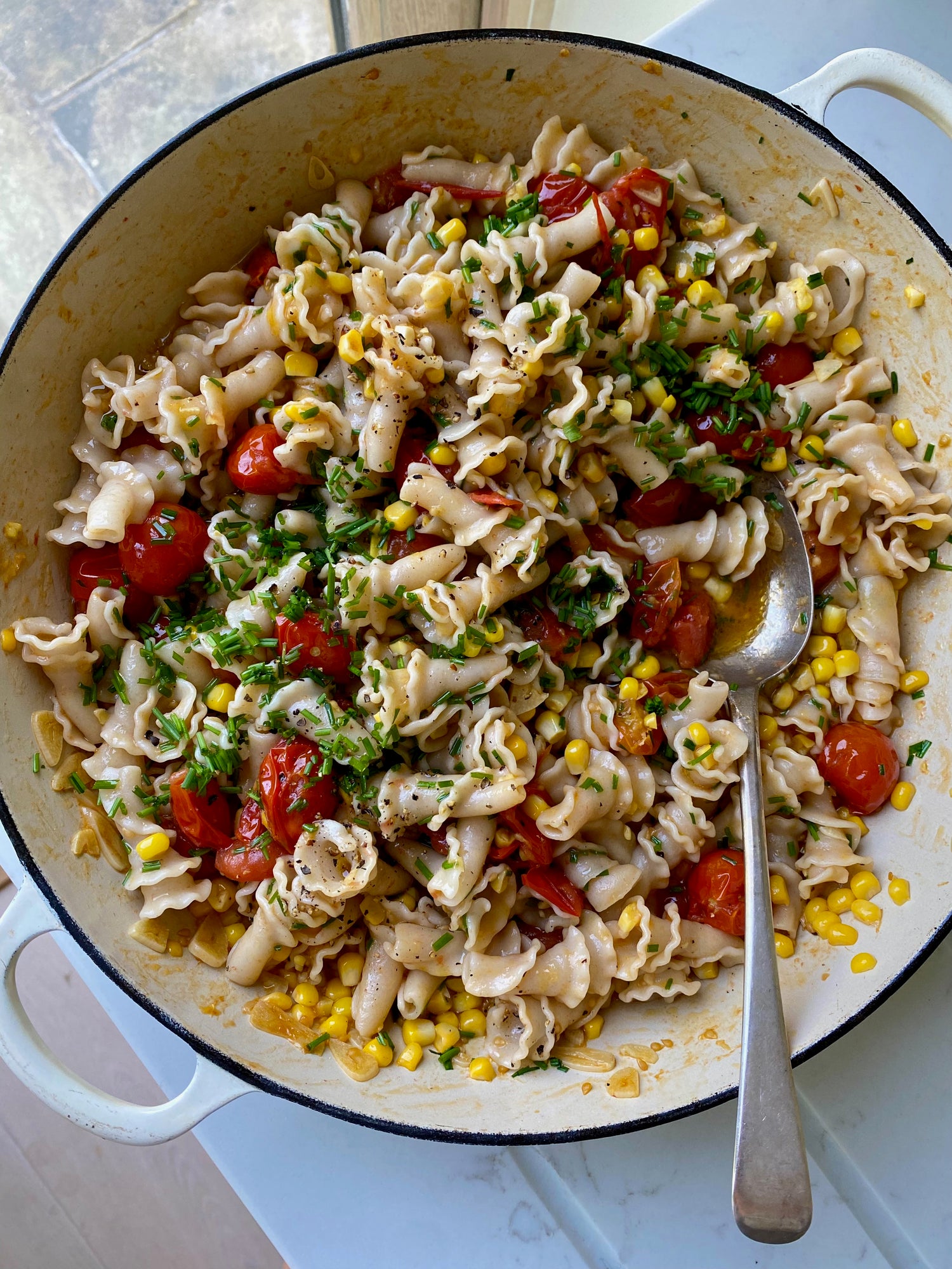 Florence Blair's Burst tomato & Corn Gigli