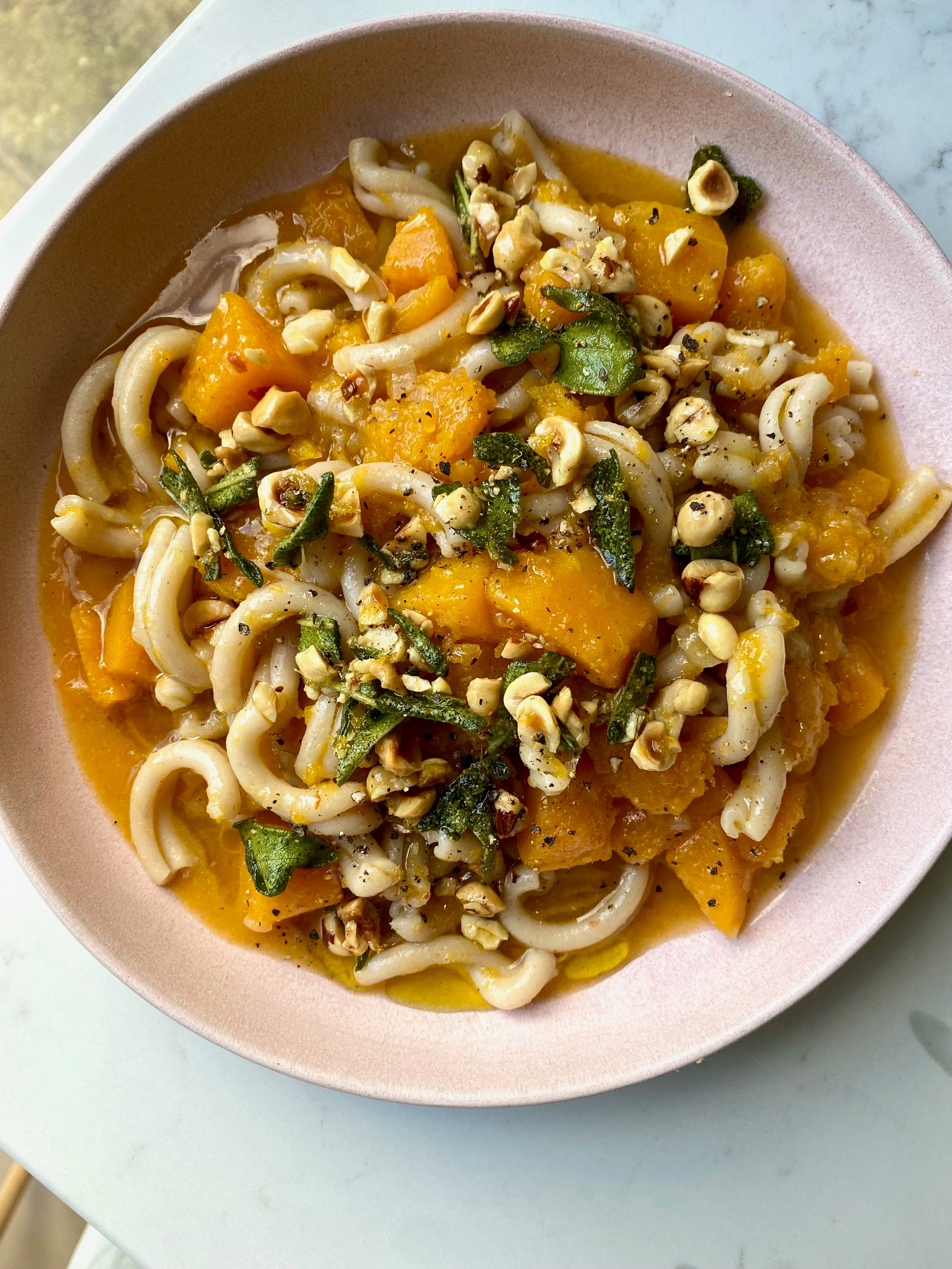 Florence Blair's Squashed Squash Caserecce with Hazelnuts and Sage