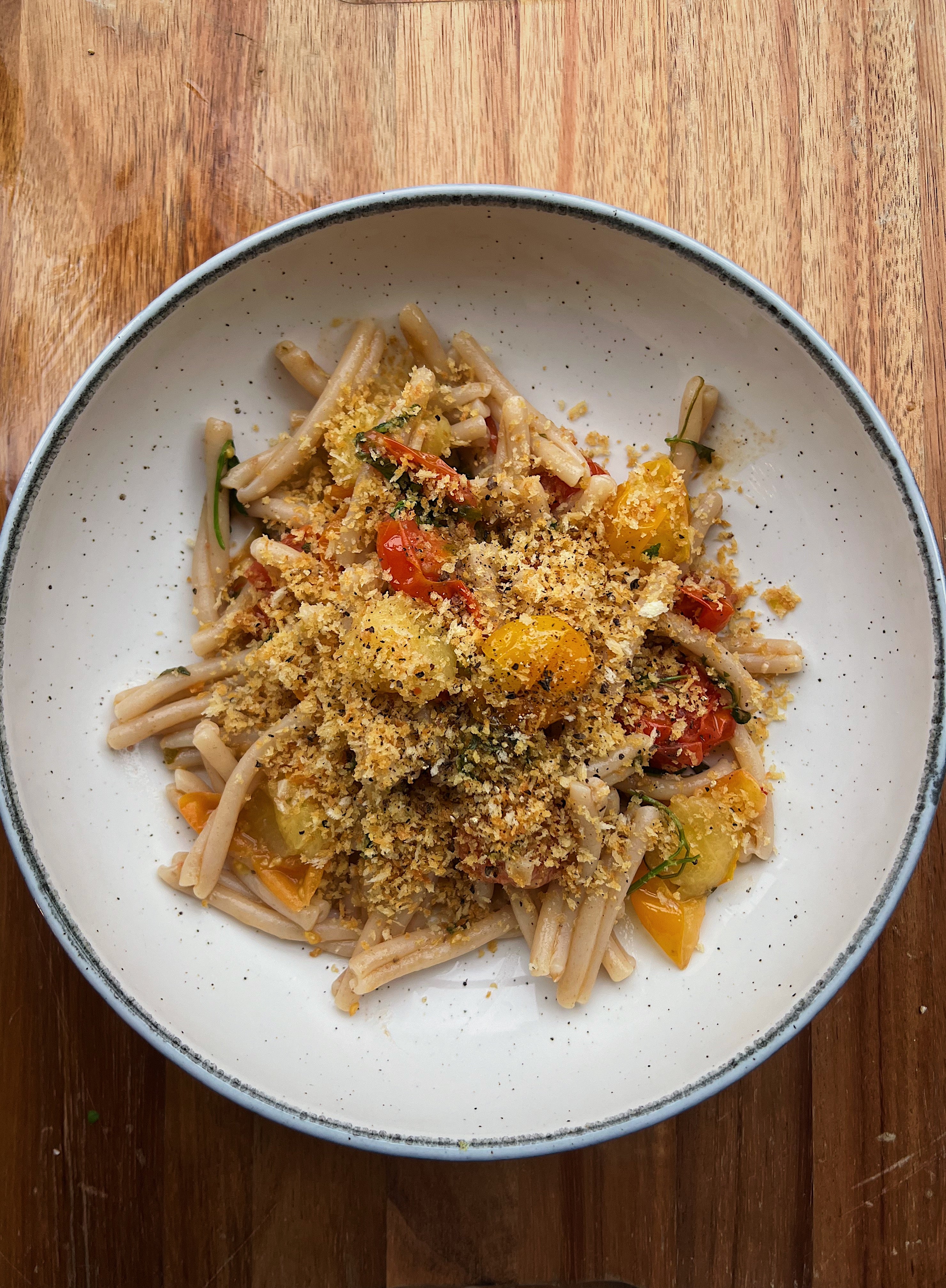 Georgia Hughes' Casarecce with Anchovies, Cherry Tomatoes, Parsley & Garlic Breadcrumbs