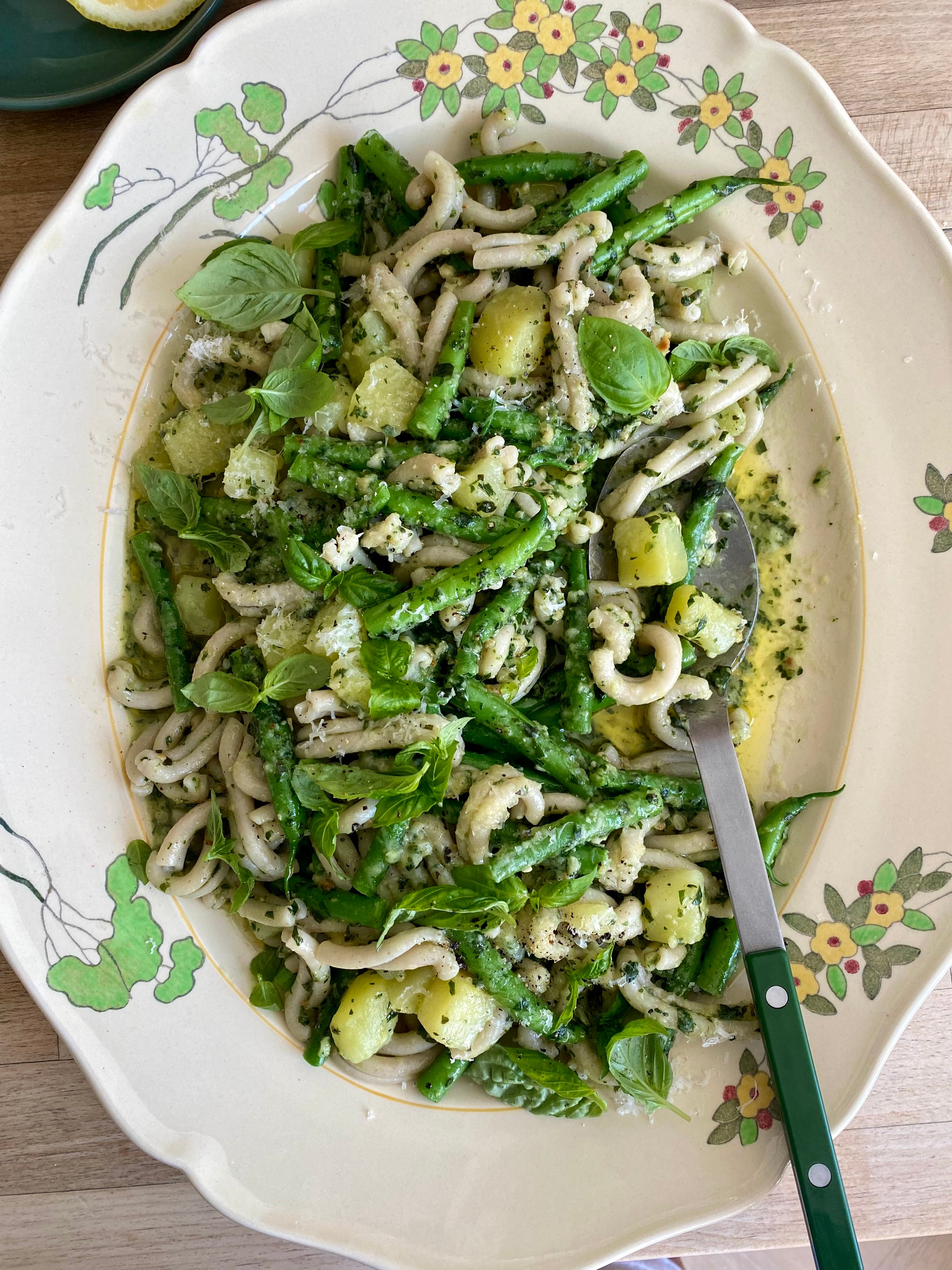 Casarecce with fresh pesto, green beans and potatoes by Florence Blair