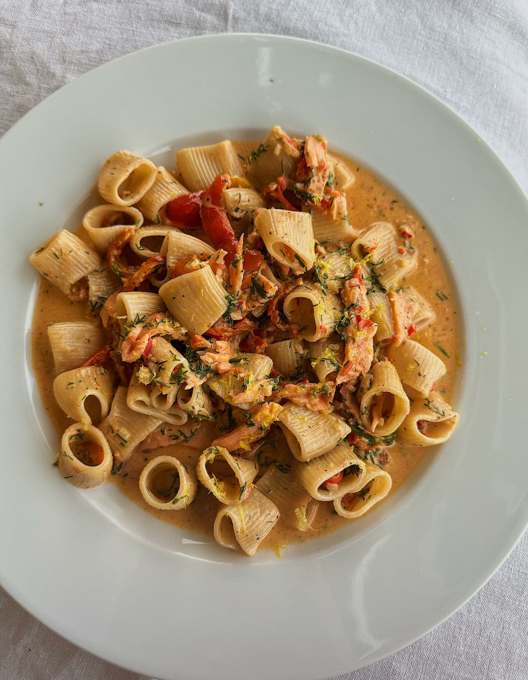 Smoked Salmon and Sweet Red Pepper Rigatoni