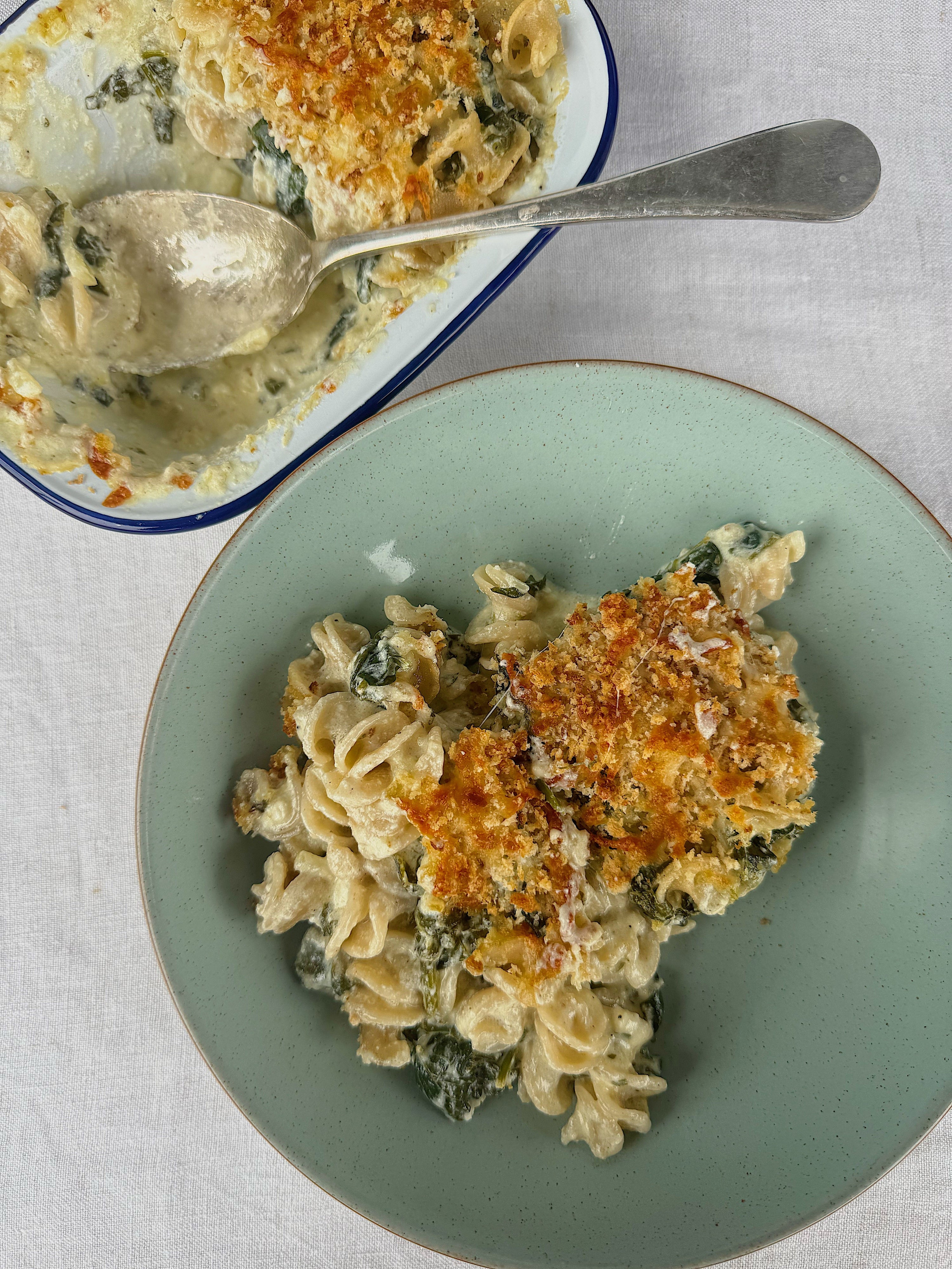 Spinach, Ricotta and Lemon Fusilli Bake