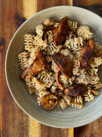 Autumnal pork and mushroom radiatori by Ed Barrow